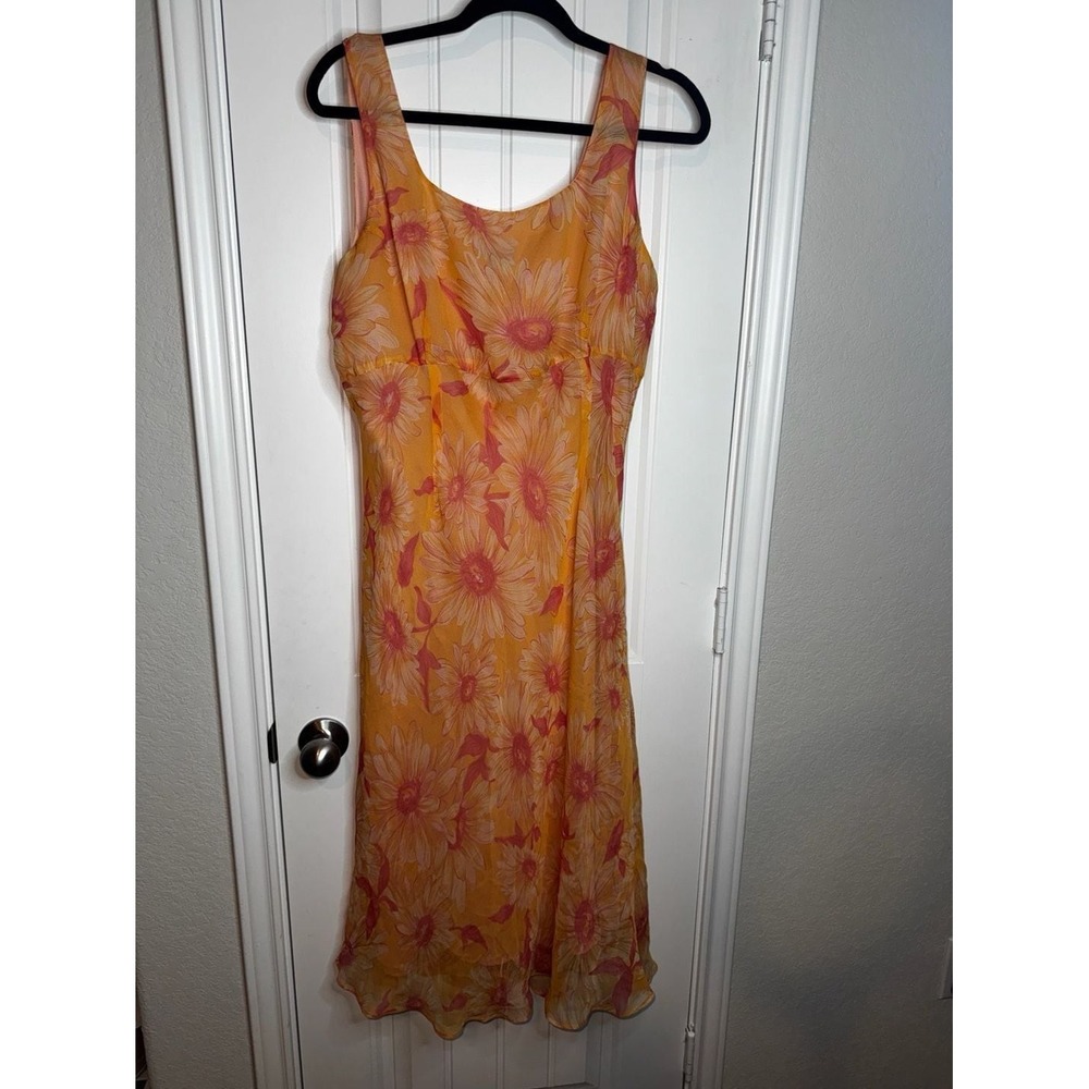 La Rue 39 Vintage 100% Silk Orange and Pink Floral  Dress festival coquette